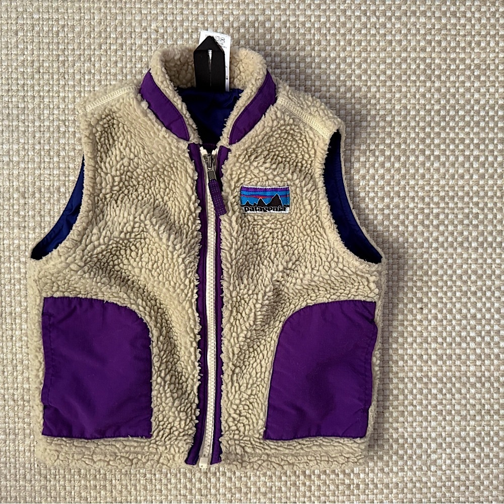PATAGONIA Retro-X Vest, 24M, natural w purple trim